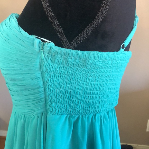 Teal one strap pearl studded high low gown - Picture 5 of 8